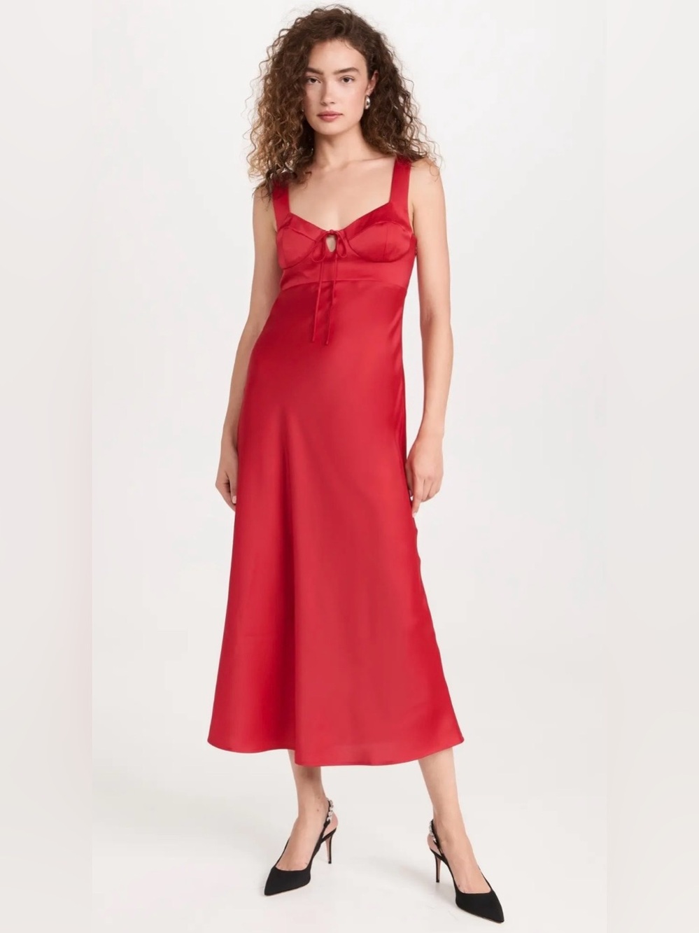 WAYF Red Satin Midi Dress – Size Medium